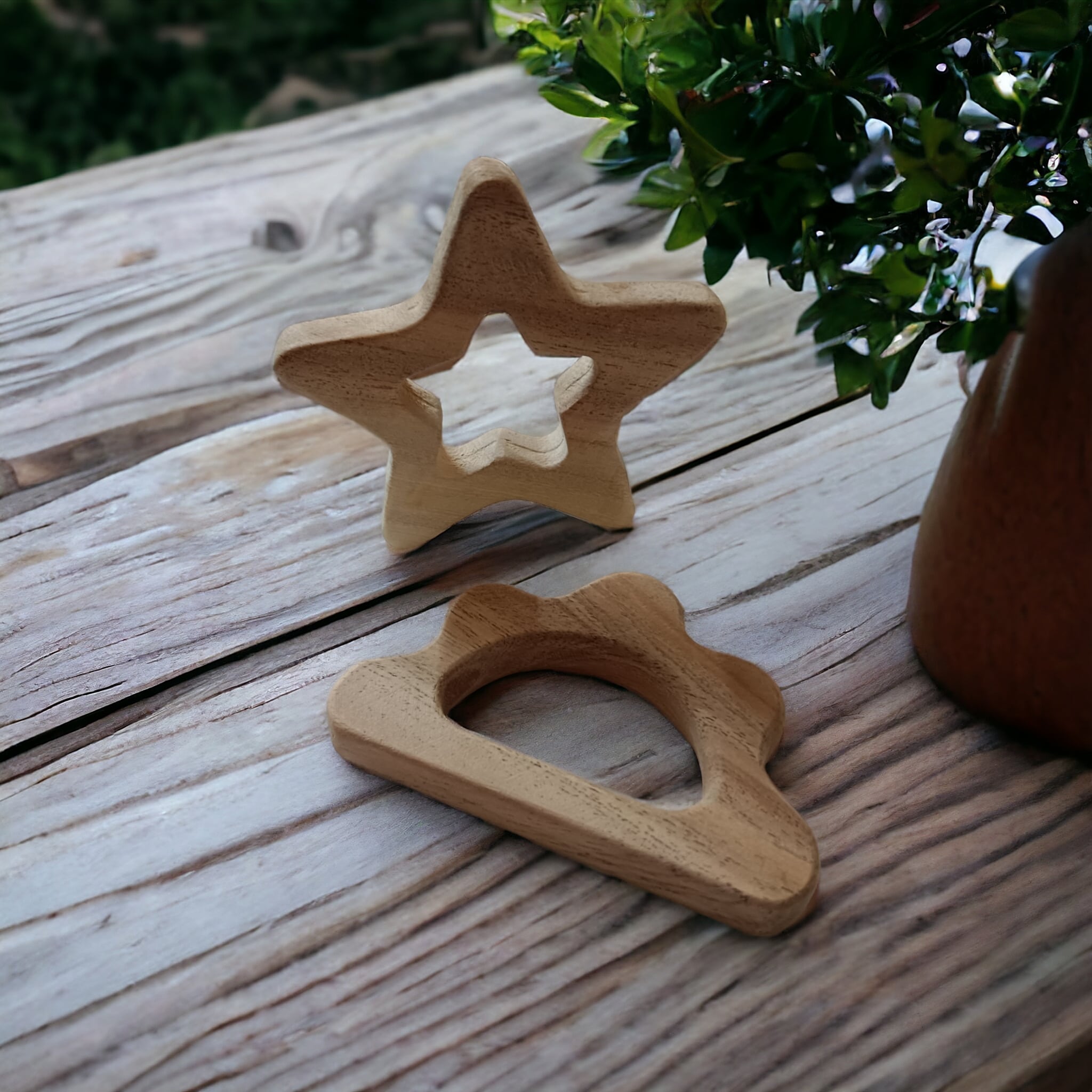 Beautiful Set Of 2 Neem Wooden Teethers – Star & Cloud Shapes – Baby Teethers & Soothers on Brown Living™. SKU: T_STR-CLD. Img 5.