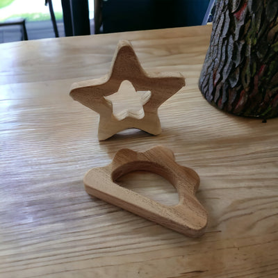 Beautiful Set Of 2 Neem Wooden Teethers – Star & Cloud Shapes – Baby Teethers & Soothers on Brown Living™. SKU: T_STR-CLD. Img 4.