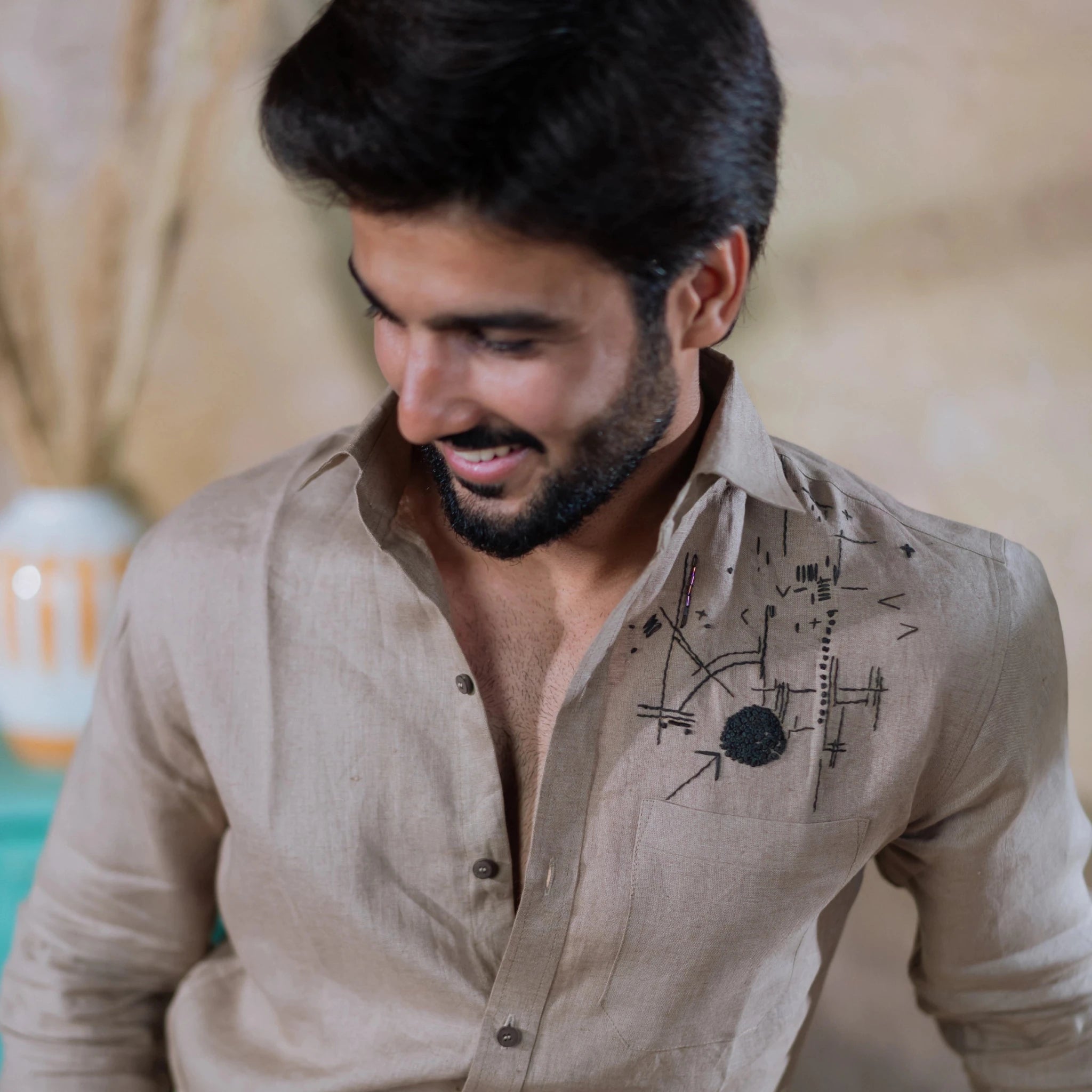 Bedrock Linen Shirt For Men Breathable Casual Shirt – Men Shirt on Brown Living™. SKU: Aayu39. Img 2.