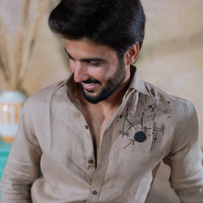 Bedrock Linen Shirt For Men Breathable Casual Shirt – Men Shirt on Brown Living™. SKU: Aayu39. Img 2.