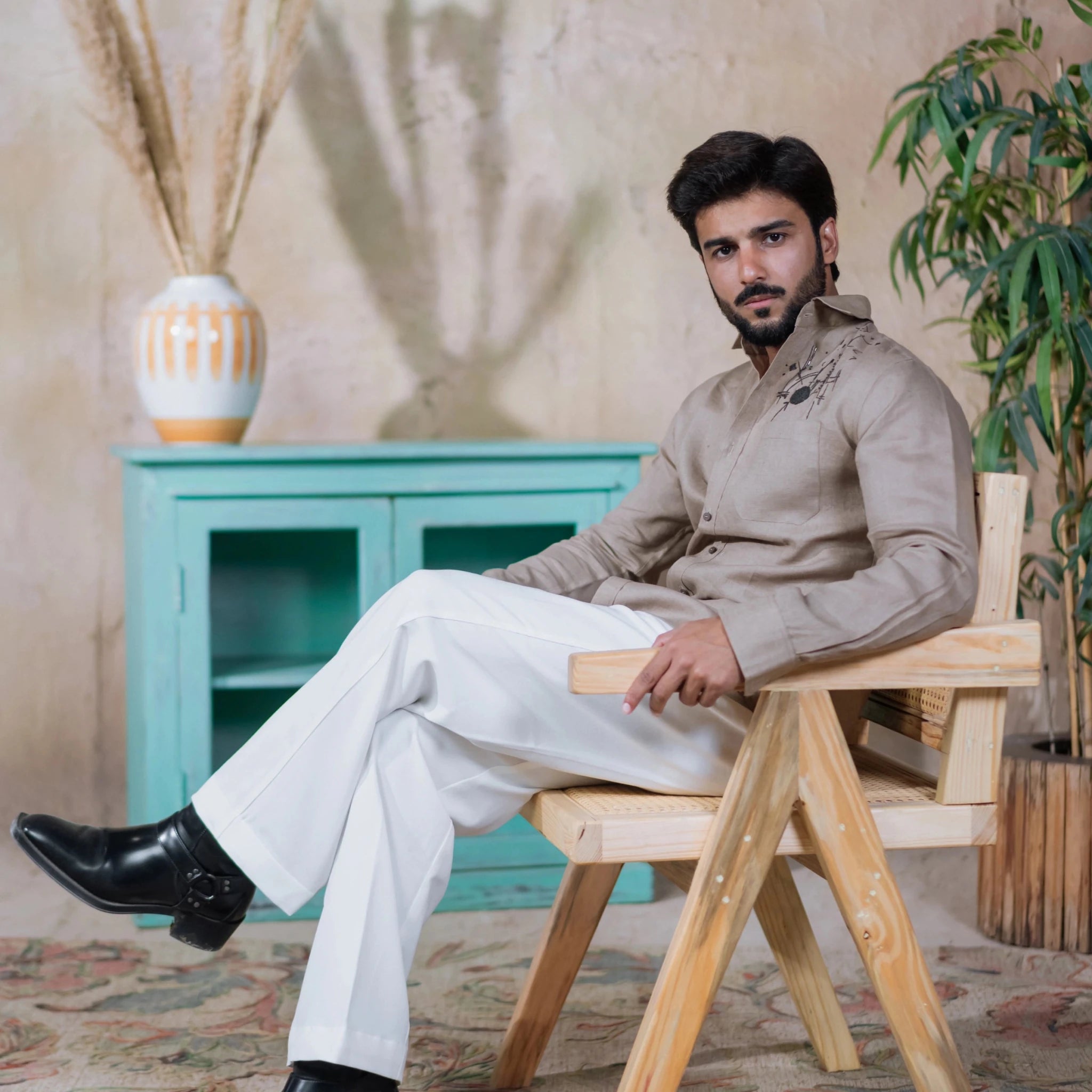 Bedrock Linen Shirt For Men Breathable Casual Shirt – Men Shirt on Brown Living™. SKU: Aayu39. Img 3.