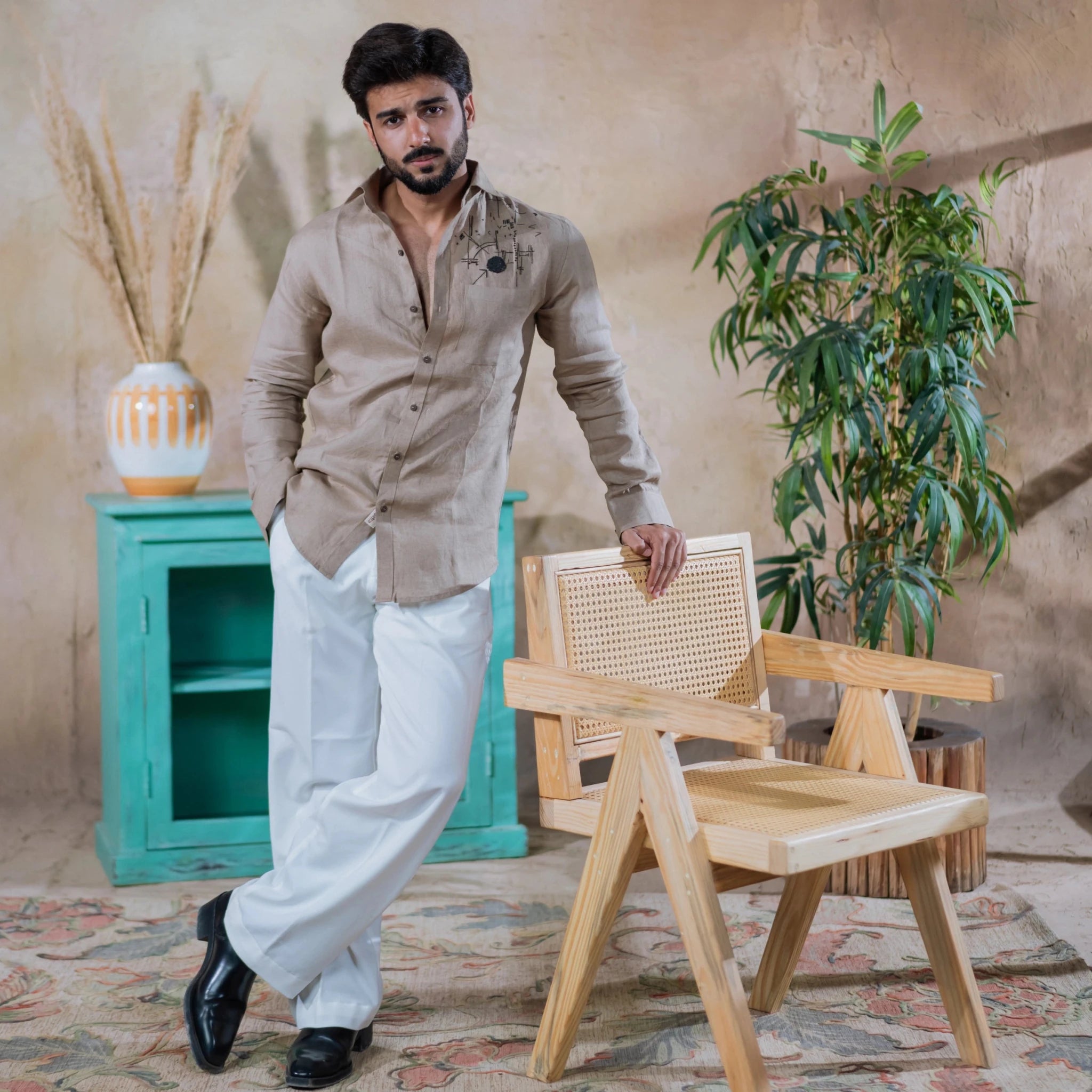 Bedrock Linen Shirt For Men Breathable Casual Shirt – Men Shirt on Brown Living™. SKU: Aayu39. Img 4.
