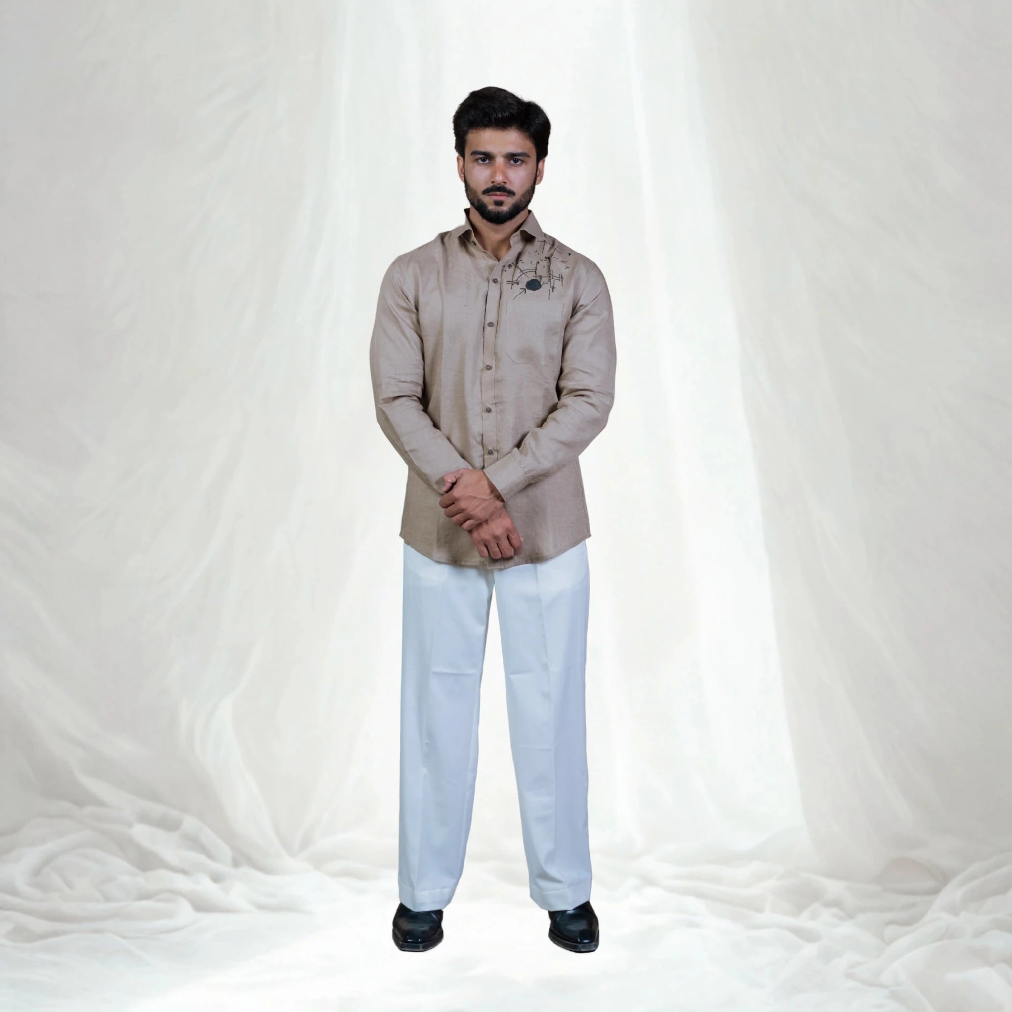 Bedrock Linen Shirt For Men Breathable Casual Shirt – Men Shirt on Brown Living™. SKU: Aayu39. Img 1.