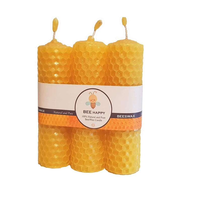 BEE Happy | Pure Beeswax Hand - Rolled Candle - Pack of 3 | Verified Sustainable by Brown Living™