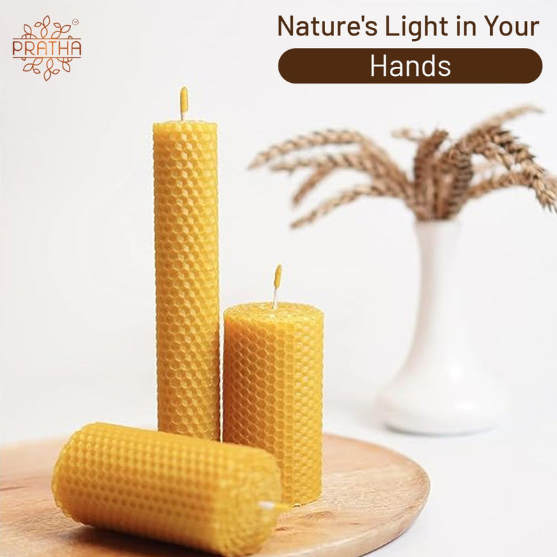 BEE Happy | Pure Beeswax Hand - Rolled Candle - Pack of 3 | Verified Sustainable by Brown Living™