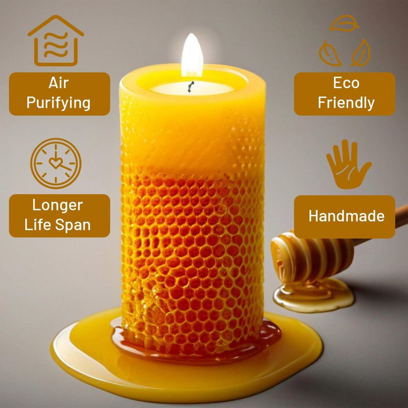 BEE Happy | Pure Beeswax Hand - Rolled Candle - Pack of 3 | Verified Sustainable by Brown Living™