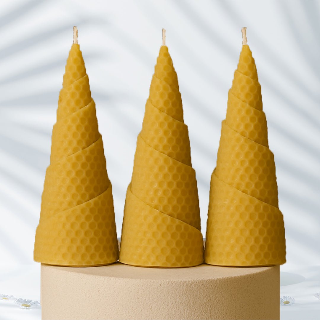 BEE Happy | Pure Beeswax Hand - Rolled Tree Candle - Pack of 3 – Candles & Fragrances by Pratha available on Brown Living™. . SKU: pnhpl - beesCandle - 06. Img 1.