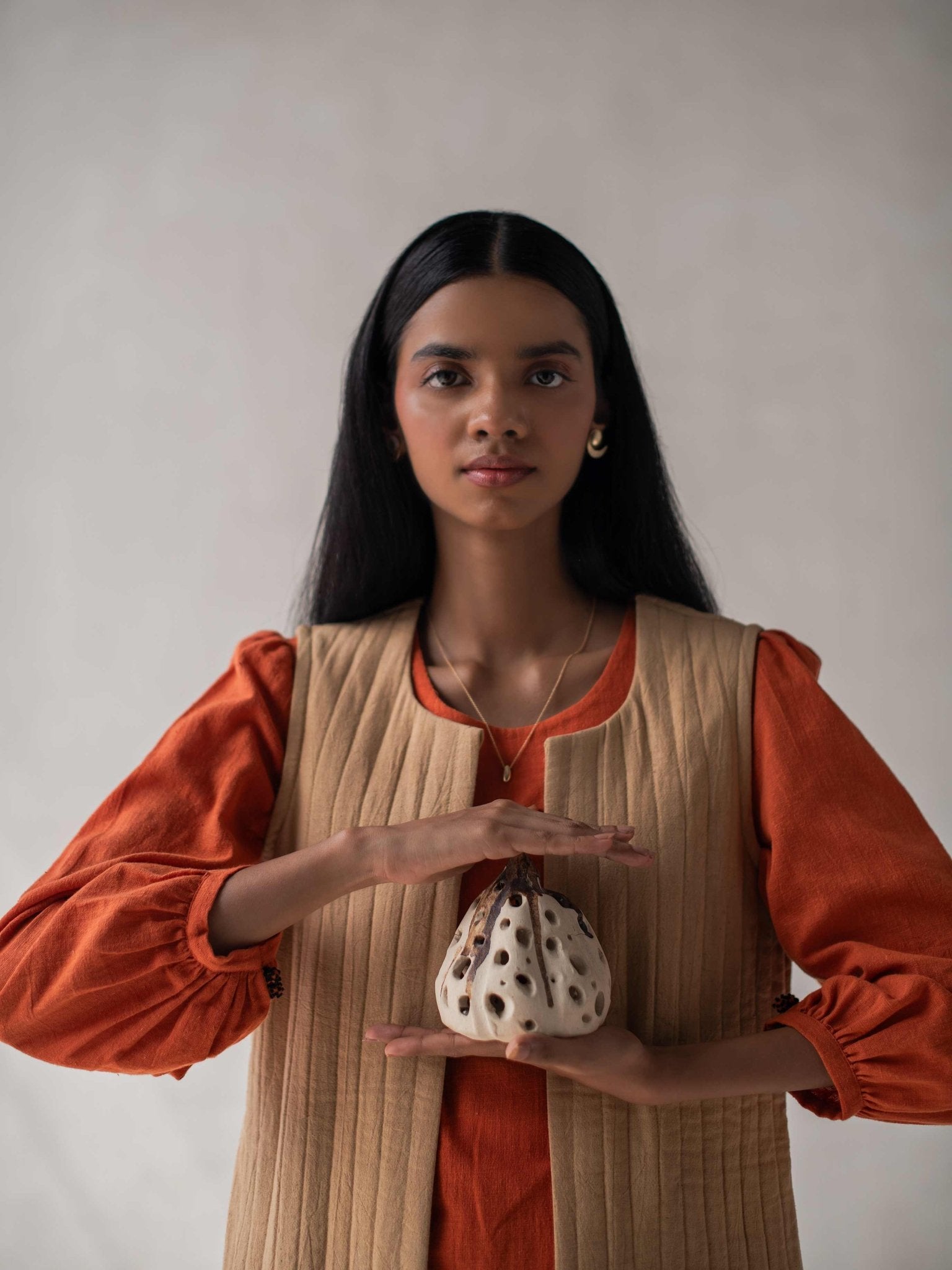 Beige Kala Front Open Quilted Cotton Jacket for Women – Womens Jacket on Brown Living™. SKU: DCSS25L05S. Img 4.