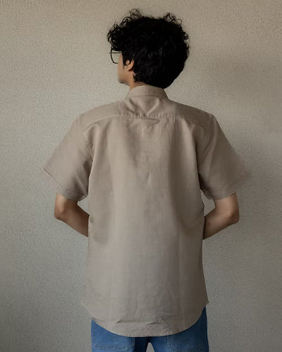 Beige Linen Cotton Classic Half - Sleeved Shirt for Men – Mens Shirt on Brown Living™. SKU: ANTLCCLFBTKS. Img 3.