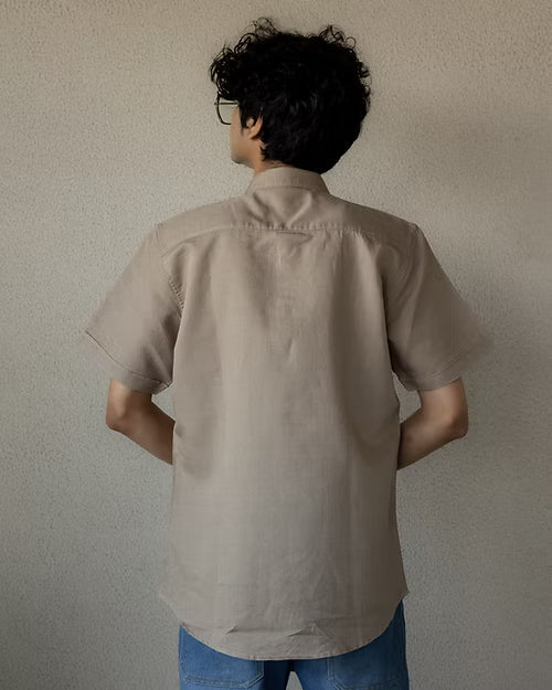 Beige Linen Cotton Classic Half - Sleeved Shirt for Men – Mens Shirt on Brown Living™. SKU: ANTLCCLFBTKS. Img 3.