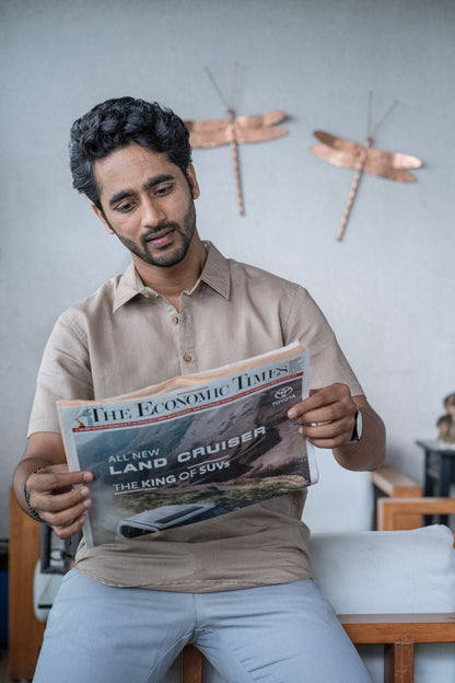 Beige Linen Cotton Classic Half - Sleeved Shirt for Men – Mens Shirt on Brown Living™. SKU: ANTLCCLFBTKS. Img 6.