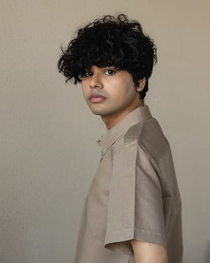 Beige Linen Cotton Classic Half - Sleeved Shirt for Men – Mens Shirt on Brown Living™. SKU: ANTLCCLFBTKS. Img 4.