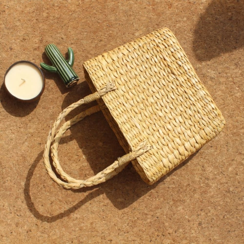 Beige Water Reed Kauna Grass Basket | Verified Sustainable by Brown Living™