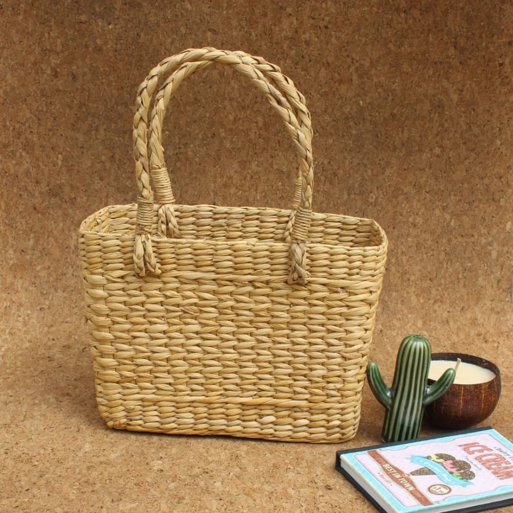 Beige Water Reed Kauna Grass Basket | Verified Sustainable by Brown Living™