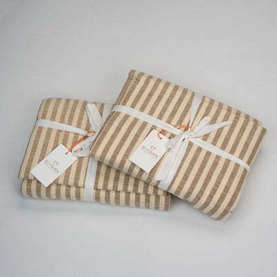 Beige Yarn Dyed Cotton Stripe Curtains | Modern Minimal Window Drapes – Curtains & Drapes on Brown Living™. SKU: el-0113. Img 7.