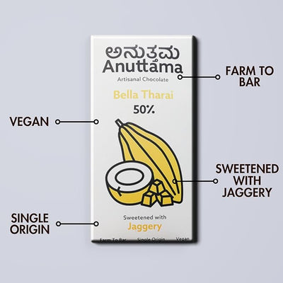 Bella Tharai | Coconut milk | 50% Dark | Jaggery Sweetened – Chocolates on Brown Living™. SKU: Q5-JOAQ-AY7U. Img 2.