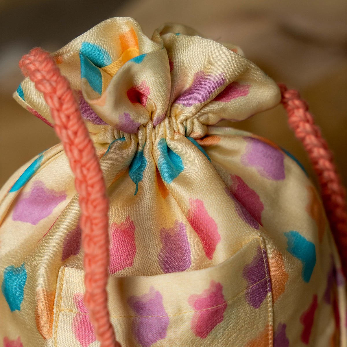 Belle Printed Potli Bag | Elegant Drawstring Pouch – Handbags on Brown Living™. SKU: AM-POT-Belle. Img 4.