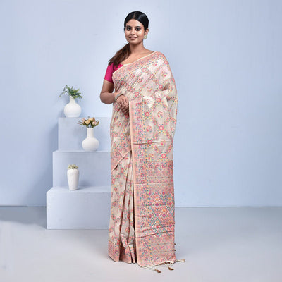 Bengal Pure Tussar Silk Saree – Womens Saree on Brown Living™. SKU: ST - TUS - MEN - BEI - 02. Img 4.
