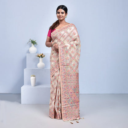 Bengal Pure Tussar Silk Saree – Womens Saree on Brown Living™. SKU: ST - TUS - MEN - BEI - 02. Img 4.