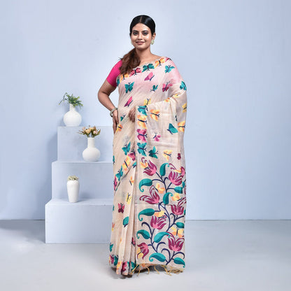 Bengal Pure Tussar Silk Saree – Womens Saree on Brown Living™. SKU: ST - TUS - BUT - OFF - 01. Img 3.