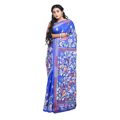 Bengal Semi Silk Hand Embroidered Kantha Stitch Saree – Womens Saree on Brown Living™. SKU: STR - SAR - KAN - BLU - 01. Img 6.