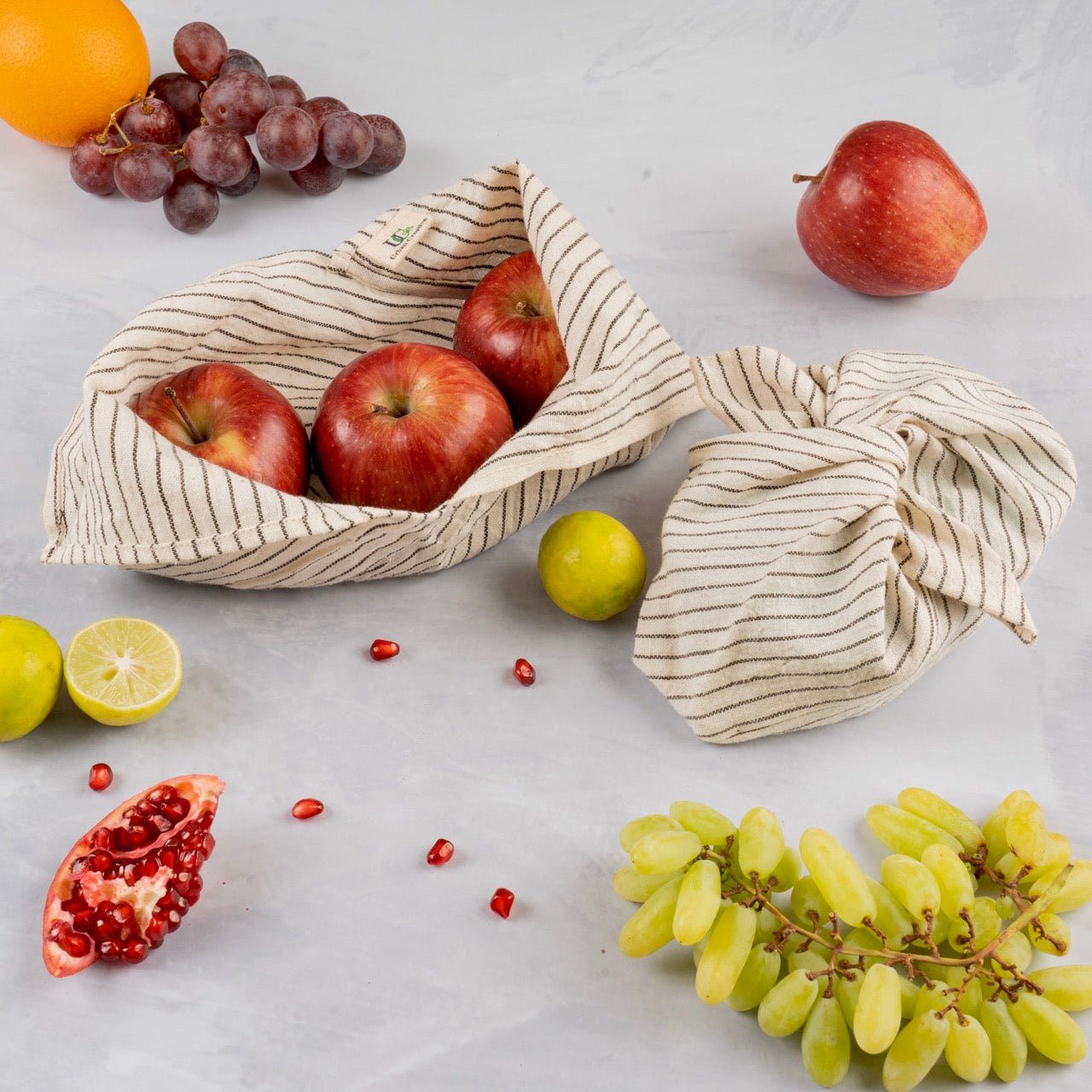 Bento Bag - Japanese knot bags in organic kala Cotton - Set of 2 – Fridge Vegetable Bags on Brown Living™. SKU: TBB - 2S - BL. Img 3.