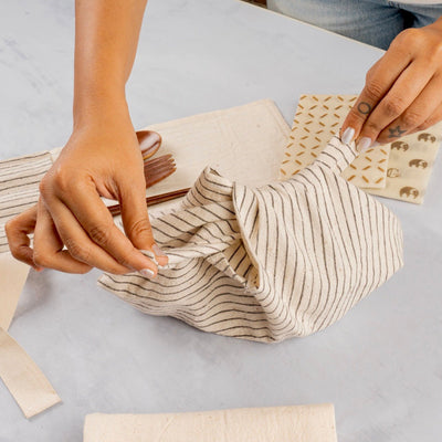 Bento Bag - Japanese knot bags in organic kala Cotton - Set of 2 – Fridge Vegetable Bags on Brown Living™. SKU: TBB - 2S - BL. Img 4.