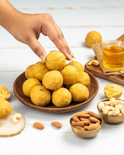 Besan Laddoo | Traditional Handmade Gram Flour Ladoo – Sweets on Brown Living™. SKU: NN_19. Img 1.