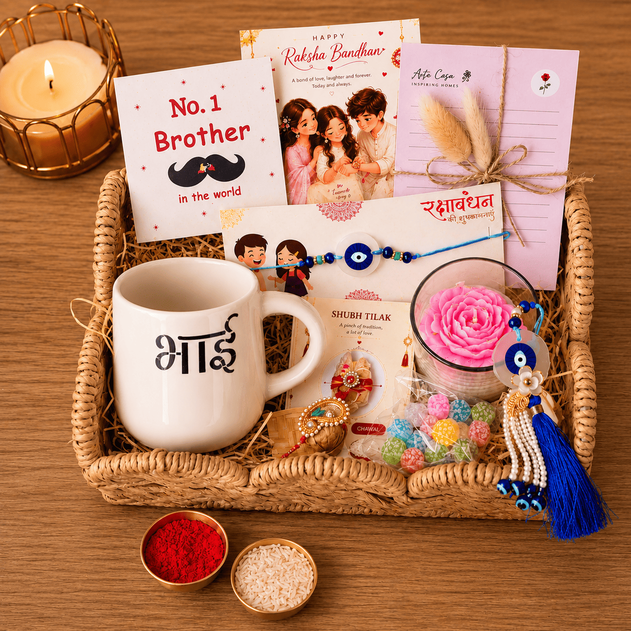 Bhai Divine Bond Rakhi Hamper | Handcrafted Raksha Bandhan Gift Hamper – Gift Hampers on Brown Living™. SKU: Rkh-22. Img 5.