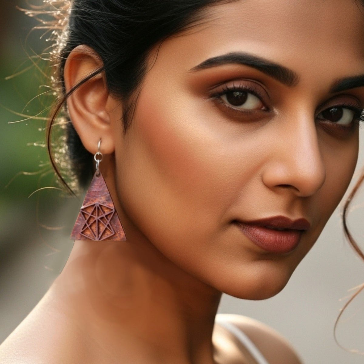 Bharani Rekh Wooden Earrings With Wood Block Carving – Jewellery on Brown Living™. SKU: UARKHWJER010. Img 5.