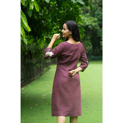 Bhumi Deep Wine Flower Painting Cotton Dress for Women – Womens Dress on Brown Living™. SKU: HD1026XSN. Img 8.