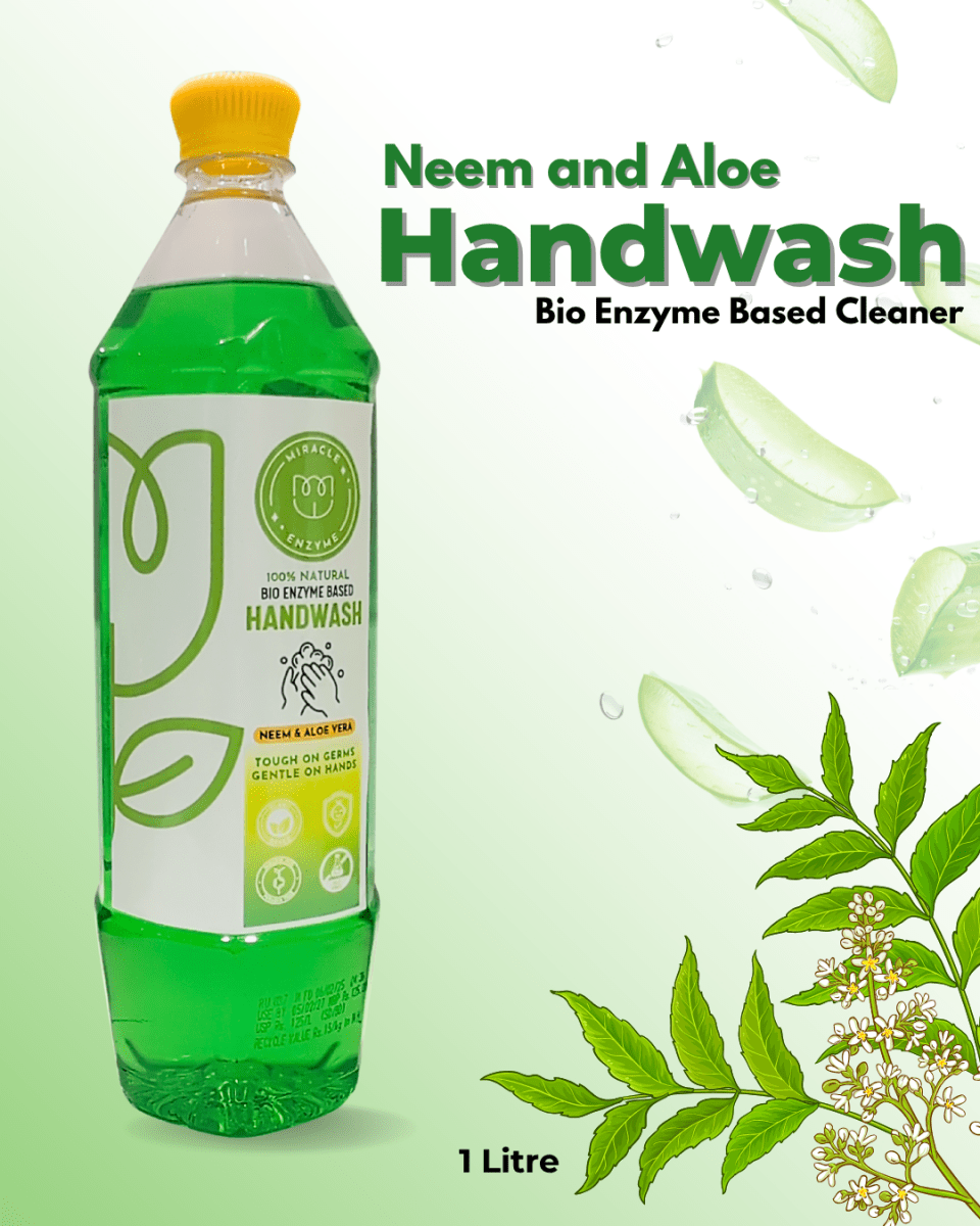 Bio enzyme Based Neem and Aloe Handwash 1 litre – Hand Wash by Miracle Enzyme available on Brown Living™. 1 Litre . SKU: MEHW1. Img 2.