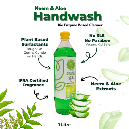 Bio enzyme Based Neem and Aloe Handwash 1 litre – Hand Wash by Miracle Enzyme available on Brown Living™. 1 Litre . SKU: MEHW1. Img 18.