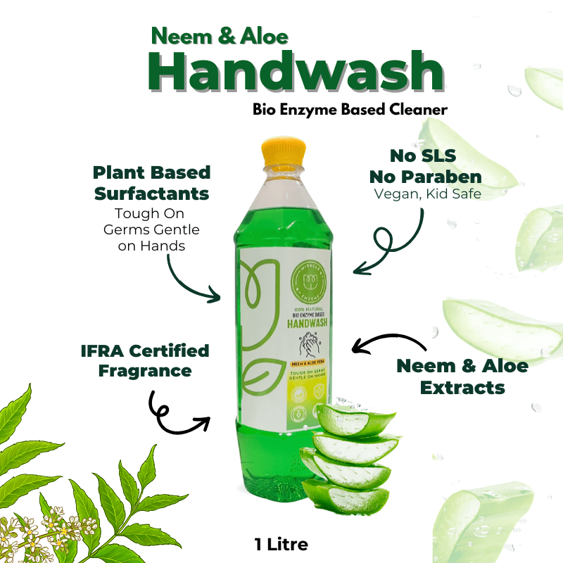 Bio enzyme Based Neem and Aloe Handwash 1 litre – Hand Wash by Miracle Enzyme available on Brown Living™. 1 Litre . SKU: MEHW1. Img 18.