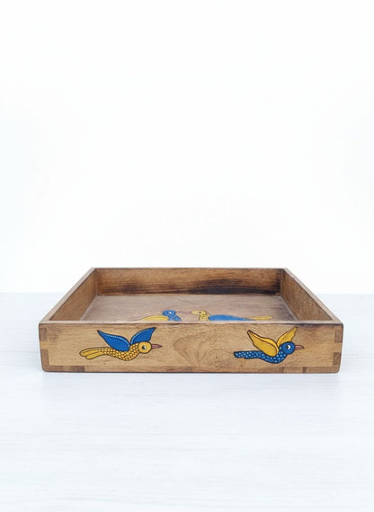 Birds of Freedom Gond Tray - Handpainted Wooden Tray – Trays & Platters on Brown Living™. SKU: GDMPWTLGMC01. Img 5.