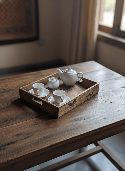 Birds of Freedom Gond Tray - Handpainted Wooden Tray – Trays & Platters on Brown Living™. SKU: GDMPWTLGMC01. Img 1.