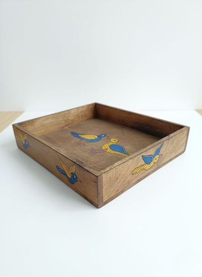 Birds of Freedom Gond Tray - Handpainted Wooden Tray – Trays & Platters on Brown Living™. SKU: GDMPWTLGMC01. Img 4.