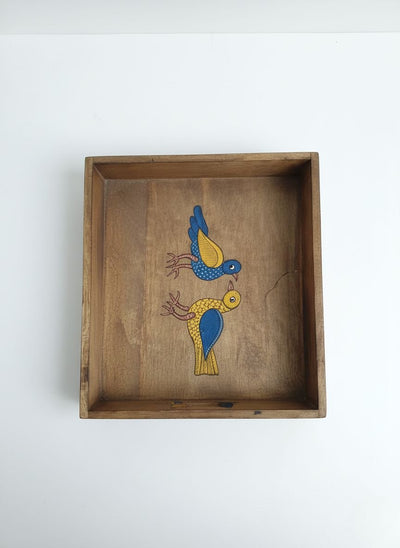 Birds of Freedom Gond Tray - Handpainted Wooden Tray – Trays & Platters on Brown Living™. SKU: GDMPWTLGMC01. Img 1.