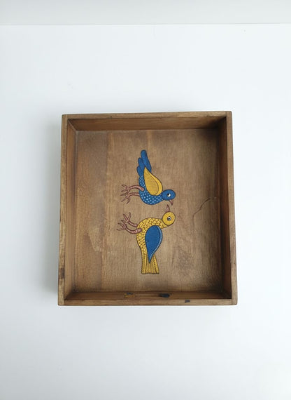 Birds of Freedom Gond Tray - Handpainted Wooden Tray – Trays & Platters on Brown Living™. SKU: GDMPWTLGMC01. Img 1.