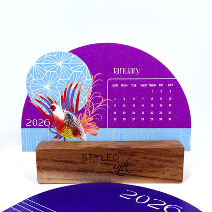 Birds of India Calendar 2026 | Wooden Base Landscape Format – Calendars on Brown Living™. SKU: 02-CA02-BIRDS-H. Img 1.