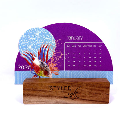 Birds of India Calendar 2026 | Wooden Base Landscape Format – Calendars on Brown Living™. SKU: 02-CA02-BIRDS-H. Img 3.