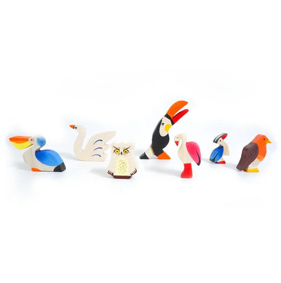 Birds Wooden Figurine Set – Neem Wood Montessori Toys – Wooden Toys on Brown Living™. SKU: allbird. Img 1.