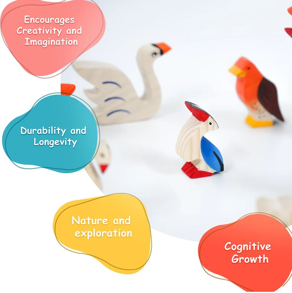 Birds Wooden Figurine Set – Neem Wood Montessori Toys – Wooden Toys on Brown Living™. SKU: allbird. Img 2.