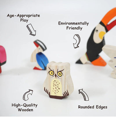 Birds Wooden Figurine Set – Neem Wood Montessori Toys – Wooden Toys on Brown Living™. SKU: allbird. Img 3.