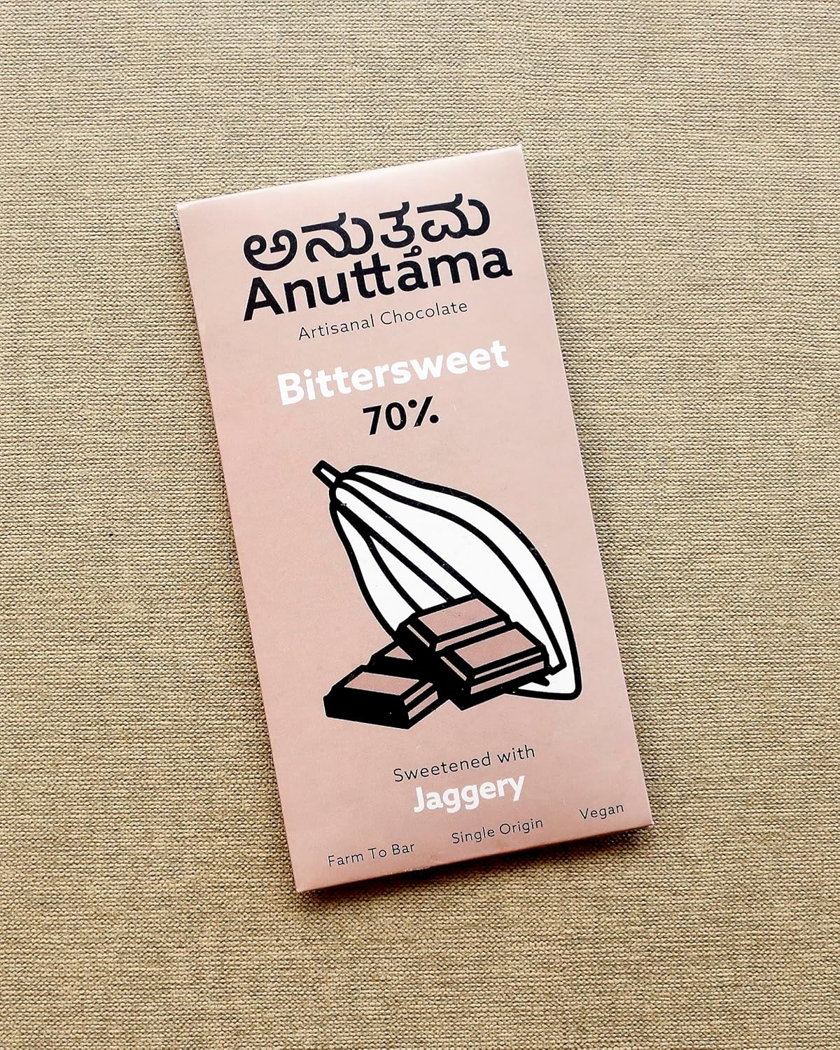 Bitter Sweet 70% Cocoa Chocolate | Dark Chocolate Sweetened With Jaggery – Chocolates on Brown Living™. SKU: 8931500354282. Img 1.