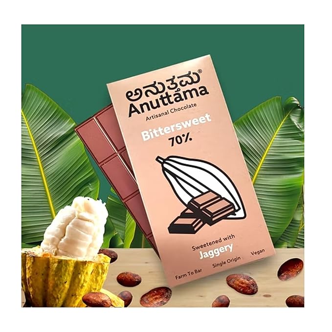 Bitter Sweet | 70% Cocoa | Sweetened with Jaggery – Chocolates on Brown Living™. SKU: V6-08I4-V4WC. Img 4.