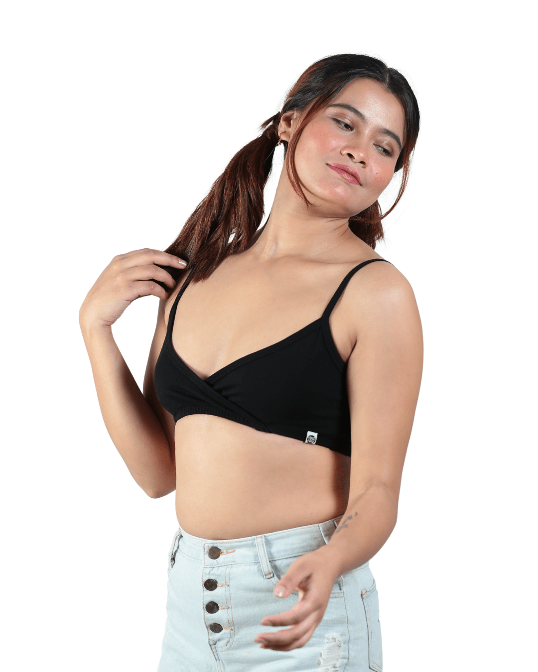Black Amora Bralette | Stylish & Comfortable Cotton Bralette for Women – Womens Top on Brown Living™. SKU: 008AMORABLACKXS. Img 7.
