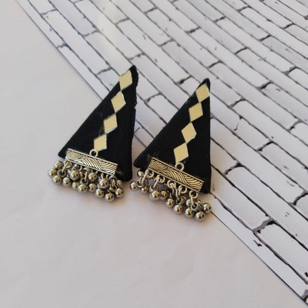 Black And Silver Mirror Triangular Studs Earrings For Women | Verified Sustainable Womens earrings on Brown Living™