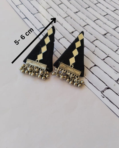 Black And Silver Mirror Triangular Studs Earrings For Women | Verified Sustainable by Brown Living™