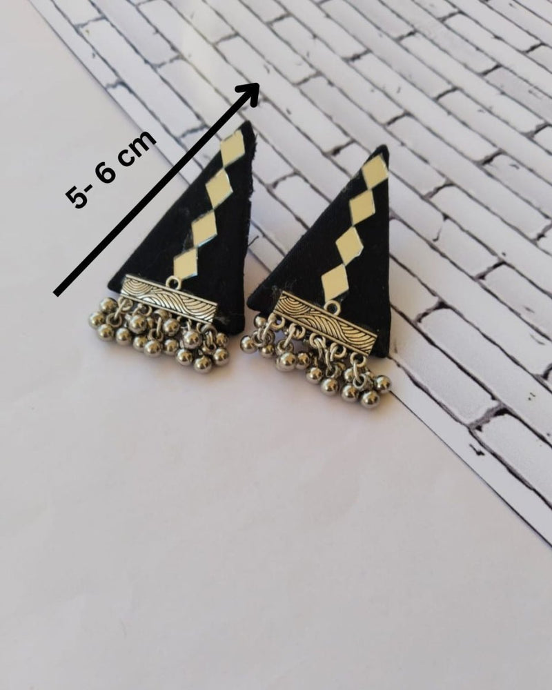 Black And Silver Mirror Triangular Studs Earrings For Women | Verified Sustainable by Brown Living™